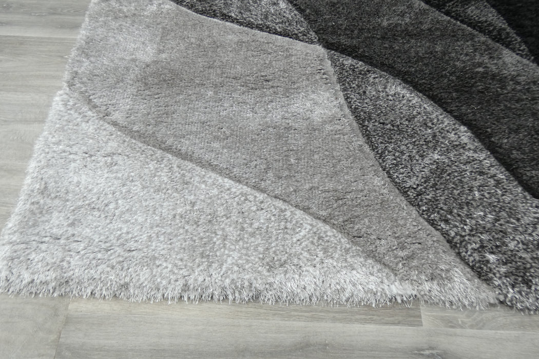 Abstract Wave Monochrome Shaggy California Rug- Rugs Direct 