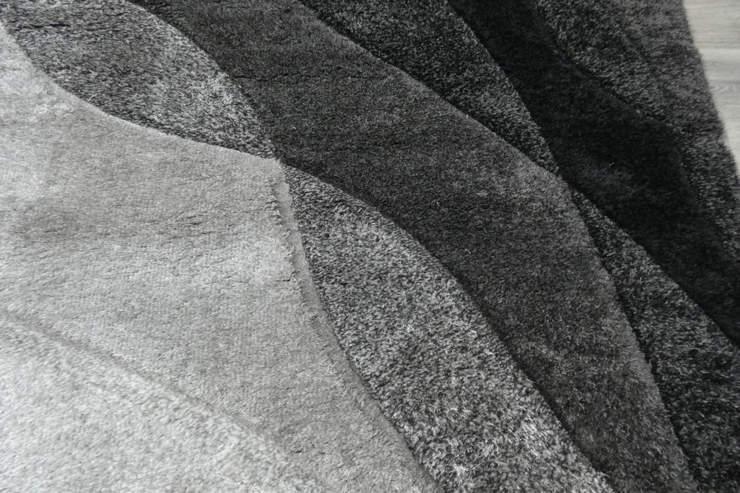 Abstract Wave Monochrome Shaggy California Rug- Rugs Direct 