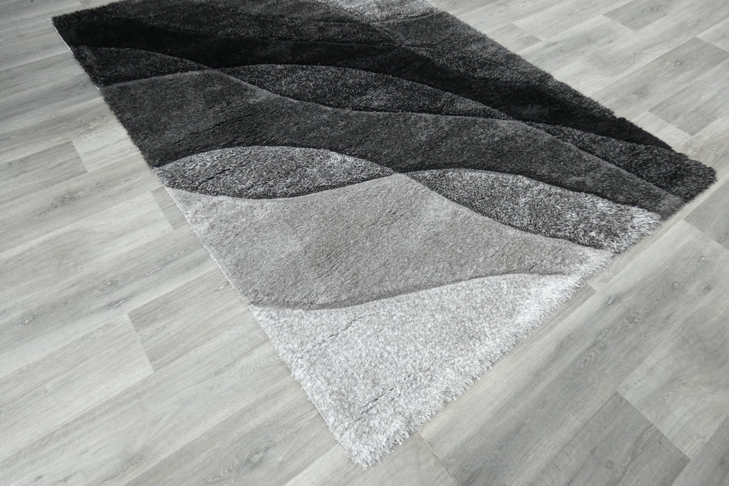 Abstract Wave Monochrome Shaggy California Rug- Rugs Direct 