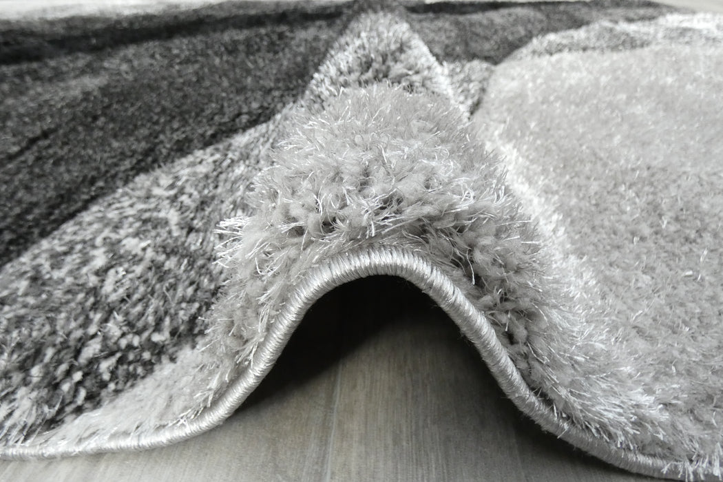 Abstract Wave Monochrome Shaggy California Rug- Rugs Direct 