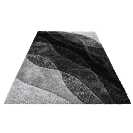 Abstract Wave Monochrome Shaggy California Rug- Rugs Direct 