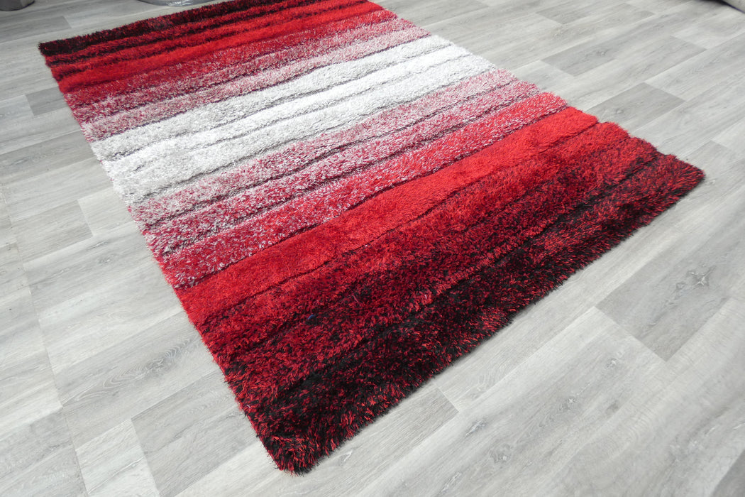 Modern Red & Grey Ombre Stripe Textured California Rug - Rugs Direct