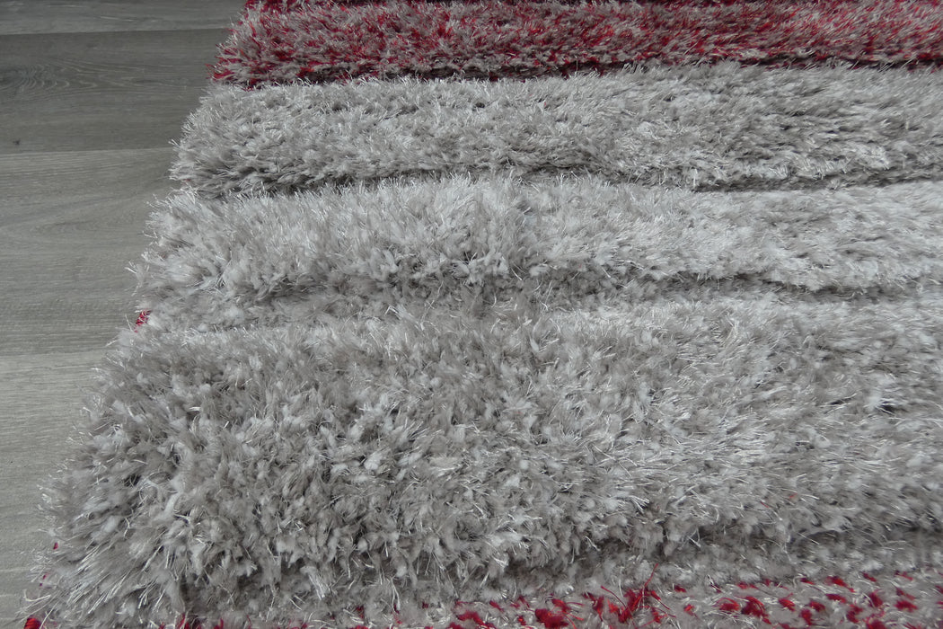 Modern Red & Grey Ombre Stripe Textured California Rug - Rugs Direct