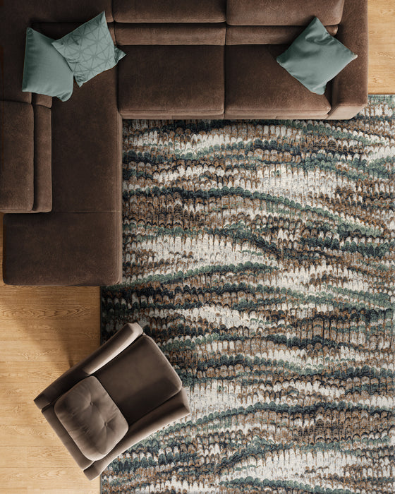 Modern Marbled Teal & Taupe Wave Abstract Argentum Rug Size: 160 x 230cm (63059-6646) - Rugs Direct