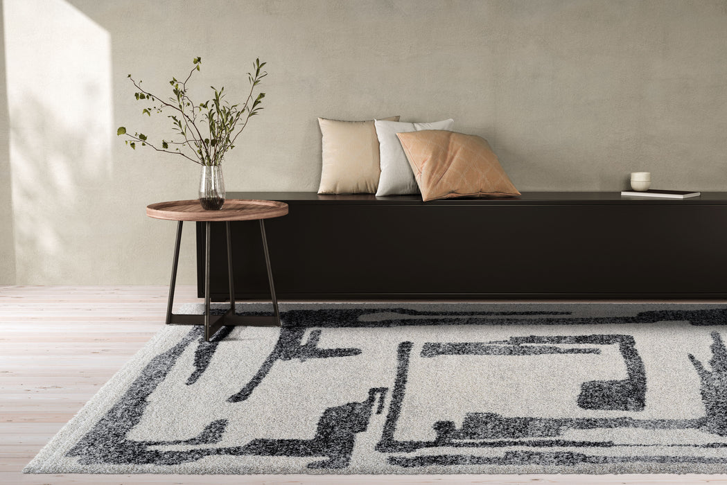 Modern Graphic Cream and Black Mehari Rug (23403-6258) Size: 200 x 290cm- Rugs Direct