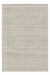 A rectangular area rug with a textured, horizontally ribbed pattern in a light beige and off-white color palette.