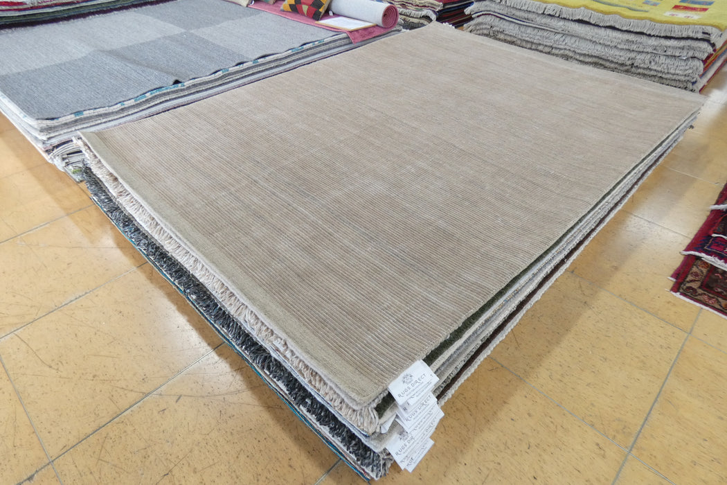 Ribbed Taupe – Handmade Wool & Viscose Rug- Rugs Direct 