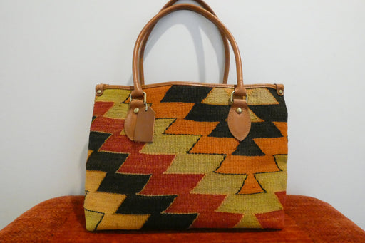 One-of-a-Kind Anatolian Kilim Leather Tote Bag "Rojin"- Rugs Direct