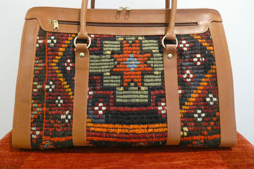 One-of-a-Kind Anatolian Kilim Leather Weekend Bag "Ronak"- Rugs Direct