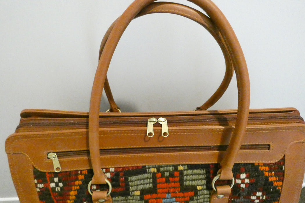 One-of-a-Kind Anatolian Kilim Leather Weekend Bag "Ronak"- Rugs Direct