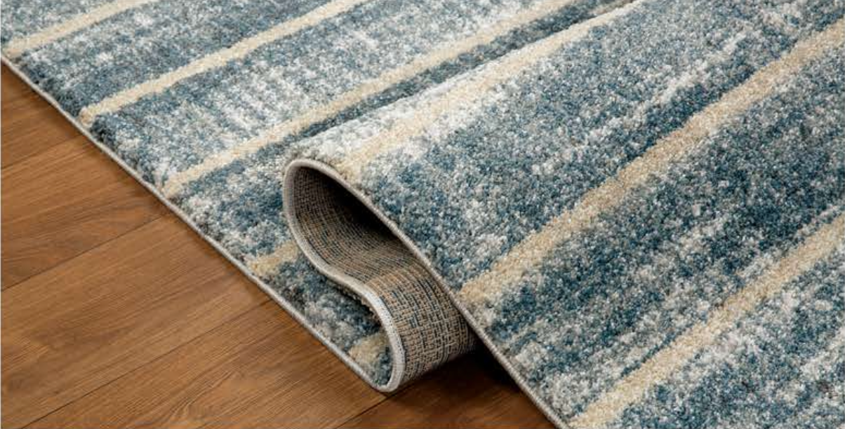 Modern Subtle Design Rug Mahsa Collection Striped Modern Rug in Blue and Cream – Subtle Contemp ...