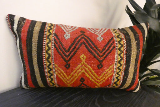 Handmade Turkish Kilim Cushion 30 x 50cm , Vintage Wool Lumbar Cushion with Insert , Organic Cotton Back- Rugs Direct New Zealand 