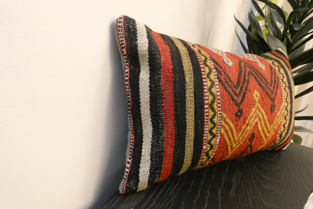 Handmade Turkish Kilim Cushion 30 x 50cm , Vintage Wool Lumbar Cushion with Insert , Organic Cotton Back- Rugs Direct New Zealand 