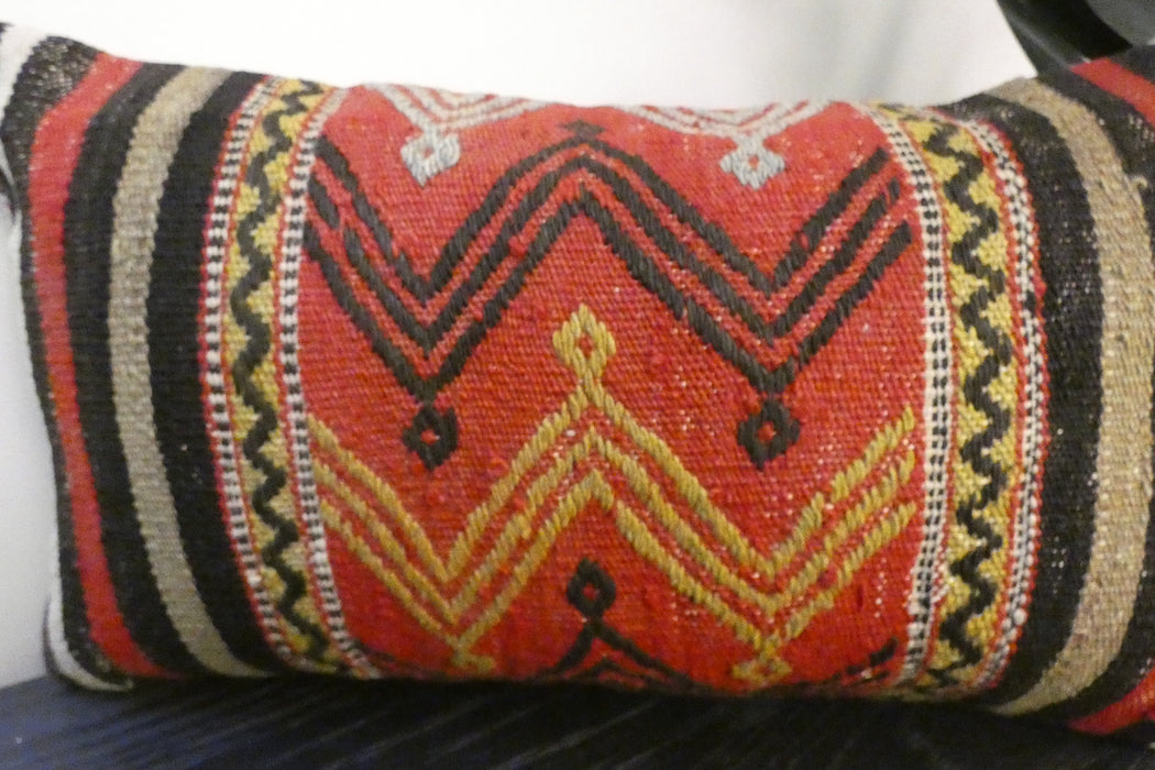 Handmade Turkish Kilim Cushion 30 x 50cm , Vintage Wool Lumbar Cushion with Insert , Organic Cotton Back- Rugs Direct New Zealand 
