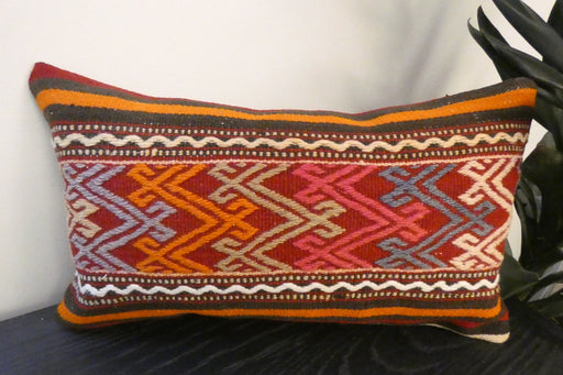 Handmade Turkish Kilim Cushion 30 x 50cm | Vintage Wool Lumbar Cushion with Insert | Organic Cotton Back | Rugs Direct New Zealand 