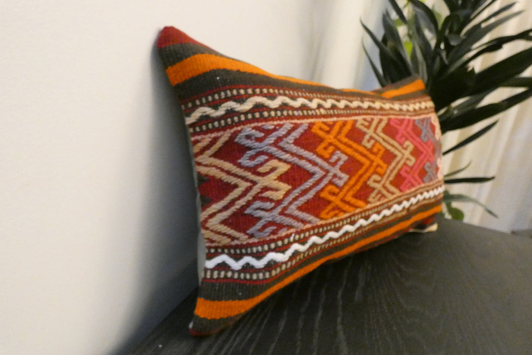 Handmade Turkish Kilim Cushion 30 x 50cm | Vintage Wool Lumbar Cushion with Insert | Organic Cotton Back | Rugs Direct New Zealand 