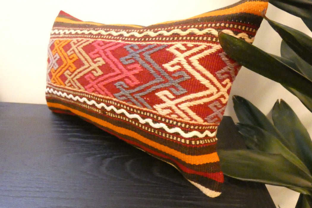 Handmade Turkish Kilim Cushion 30 x 50cm | Vintage Wool Lumbar Cushion with Insert | Organic Cotton Back | Rugs Direct New Zealand 