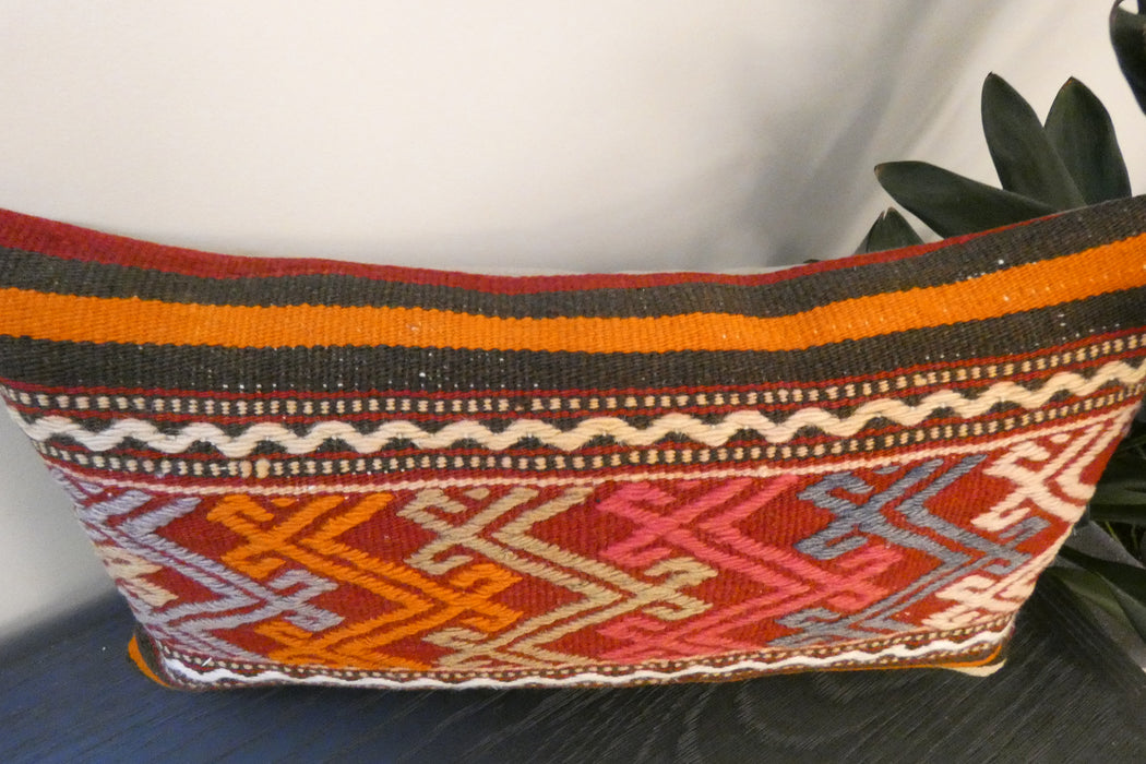 Handmade Turkish Kilim Cushion 30 x 50cm | Vintage Wool Lumbar Cushion with Insert | Organic Cotton Back | Rugs Direct New Zealand 