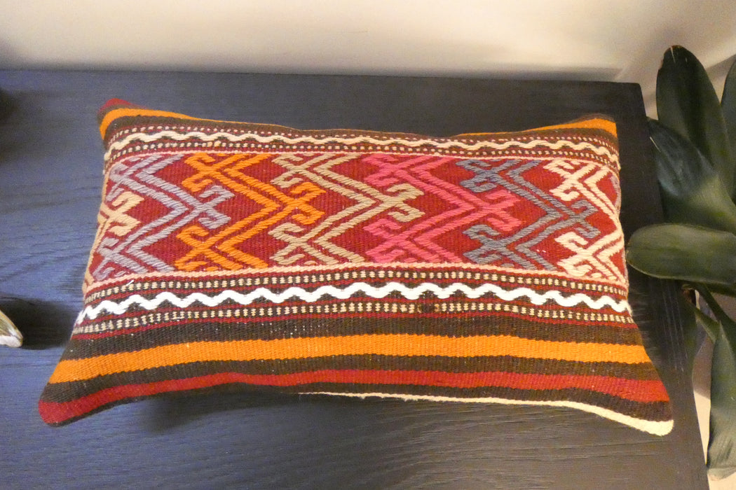 Handmade Turkish Kilim Cushion 30 x 50cm | Vintage Wool Lumbar Cushion with Insert | Organic Cotton Back | Rugs Direct New Zealand 