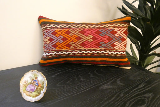 Handmade Turkish Kilim Cushion 30 x 50cm | Vintage Wool Lumbar Cushion with Insert | Organic Cotton Back | Rugs Direct New Zealand 
