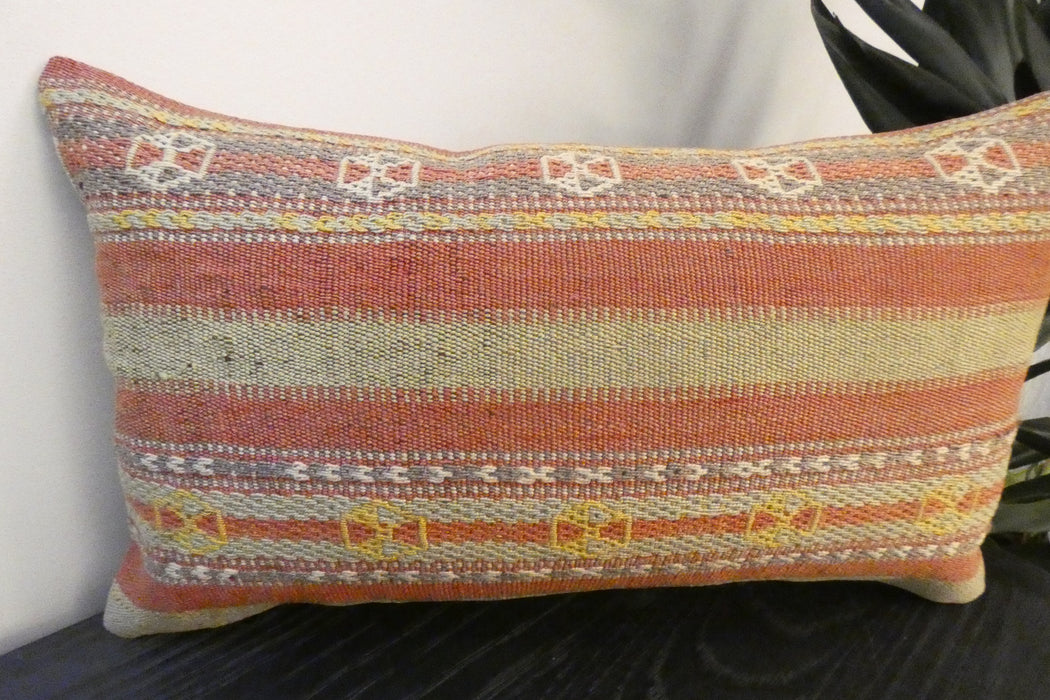 Handmade Turkish Kilim Cushion 30 x 50cm | Vintage Wool Lumbar Cushion with Insert | Organic Cotton Back | Rugs Direct New Zealand 