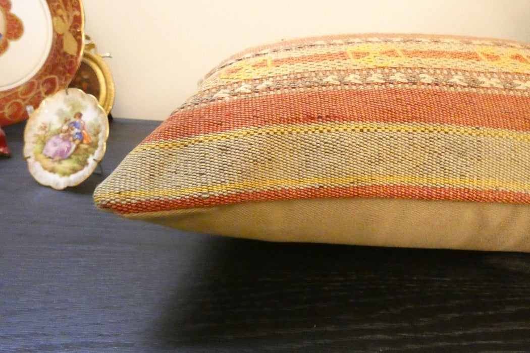 Handmade Turkish Kilim Cushion 30 x 50cm | Vintage Wool Lumbar Cushion with Insert | Organic Cotton Back | Rugs Direct New Zealand 