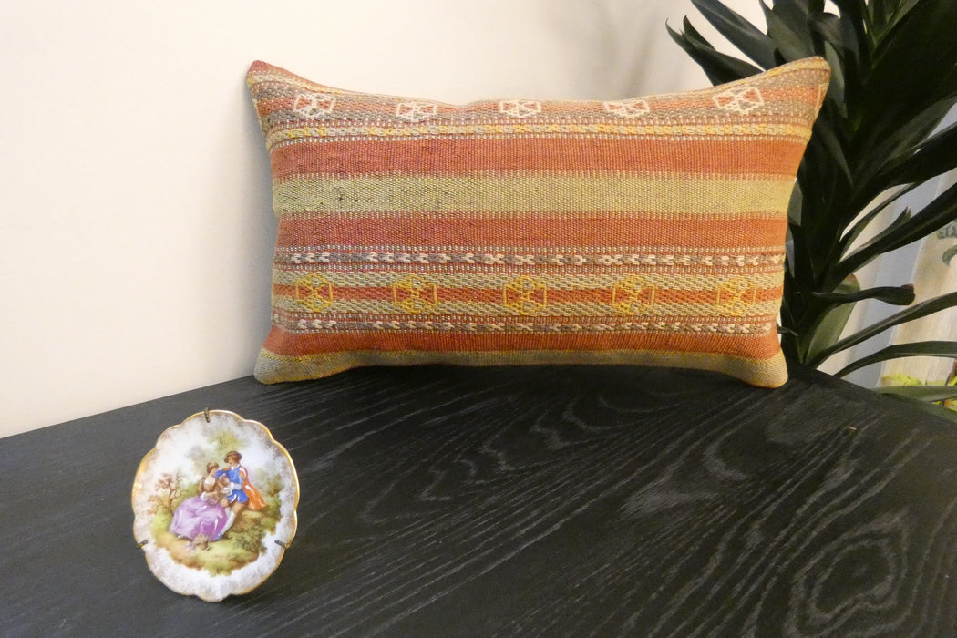 Handmade Turkish Kilim Cushion 30 x 50cm | Vintage Wool Lumbar Cushion with Insert | Organic Cotton Back | Rugs Direct New Zealand 