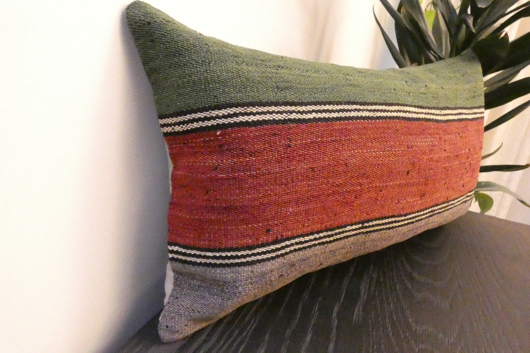 Handmade Turkish Kilim Cushion 30 x 50cm | Vintage Wool Lumbar Cushion with Insert | Organic Cotton Back | rugs direct New Zealand 