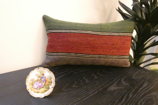 Handmade Turkish Kilim Cushion 30 x 50cm | Vintage Wool Lumbar Cushion with Insert | Organic Cotton Back | rugs direct New Zealand 