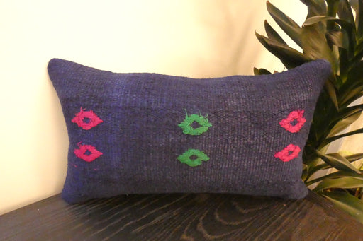 Handmade Turkish Kilim Cushion 30 x 50cm, Vintage Wool Lumbar Cushion with Insert , Organic Cotton Back- Rugs Direct New Zealand 
