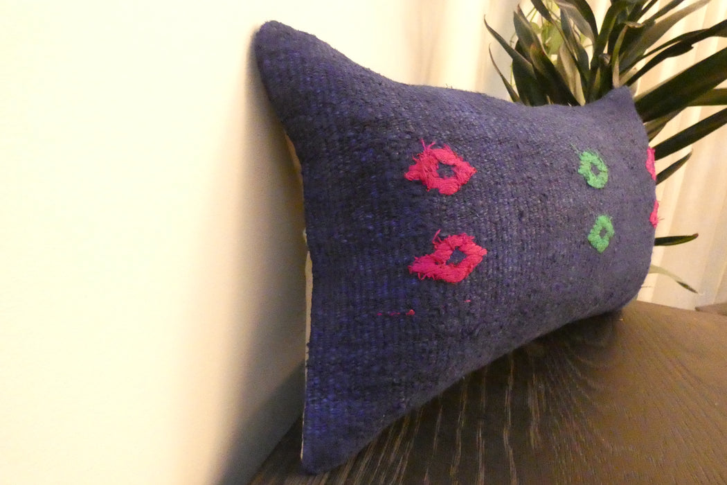 Handmade Turkish Kilim Cushion 30 x 50cm, Vintage Wool Lumbar Cushion with Insert , Organic Cotton Back- Rugs Direct New Zealand 
