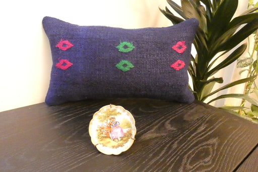 Handmade Turkish Kilim Cushion 30 x 50cm, Vintage Wool Lumbar Cushion with Insert , Organic Cotton Back- Rugs Direct New Zealand 
