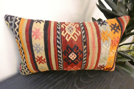 Handmade Turkish Kilim Cushion 30 x 50cm, Vintage Wool Lumbar Cushion with Insert, Organic Cotton Back- Rugs Direct New Zealand 