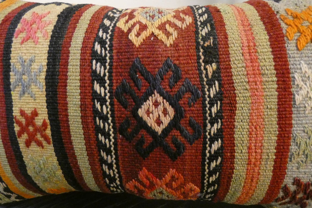 Handmade Turkish Kilim Cushion 30 x 50cm, Vintage Wool Lumbar Cushion with Insert, Organic Cotton Back- Rugs Direct New Zealand 
