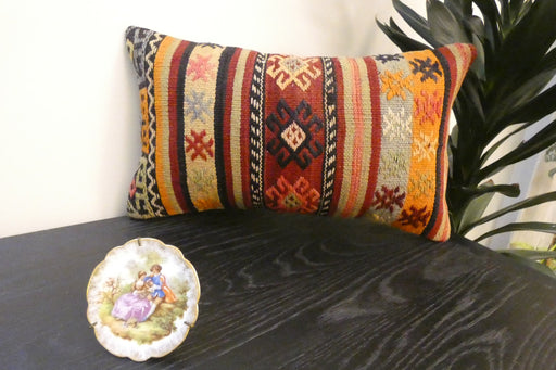Handmade Turkish Kilim Cushion 30 x 50cm, Vintage Wool Lumbar Cushion with Insert, Organic Cotton Back- Rugs Direct New Zealand 