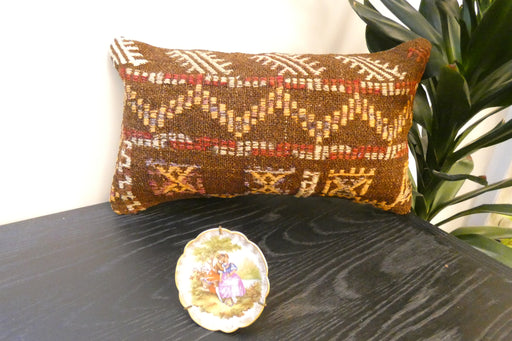 Handmade Turkish Kilim Cushion 30 x 50cm,, Vintage Wool Lumbar Cushion with Insert, Organic Cotton Back- Rugs Direct New Zealand 