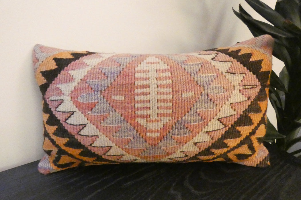 Handmade Turkish Kilim Cushion 30 x 50cm | Vintage Wool Lumbar Cushion with Insert | Organic Cotton Back | rugs direct New Zealand 