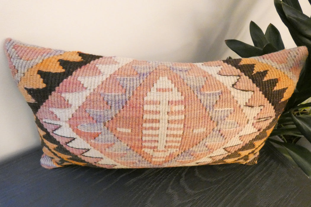 Handmade Turkish Kilim Cushion 30 x 50cm | Vintage Wool Lumbar Cushion with Insert | Organic Cotton Back | rugs direct New Zealand 