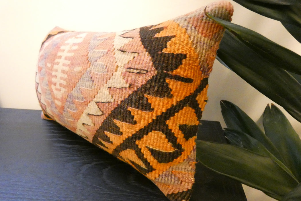Handmade Turkish Kilim Cushion 30 x 50cm | Vintage Wool Lumbar Cushion with Insert | Organic Cotton Back | rugs direct New Zealand 