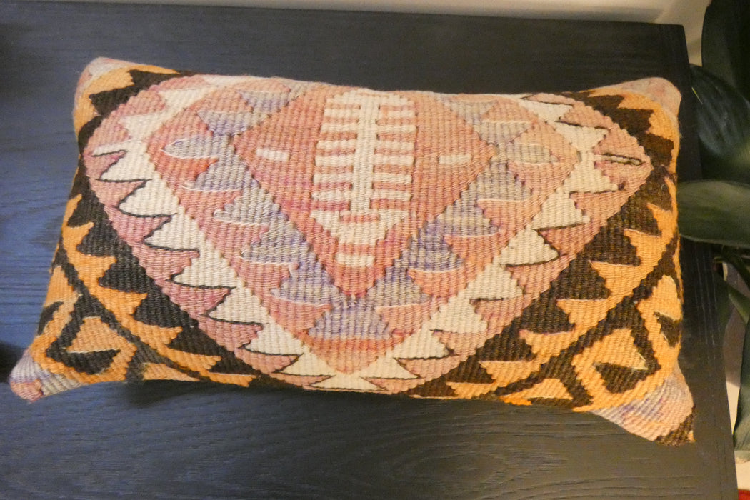 Handmade Turkish Kilim Cushion 30 x 50cm | Vintage Wool Lumbar Cushion with Insert | Organic Cotton Back | rugs direct New Zealand 