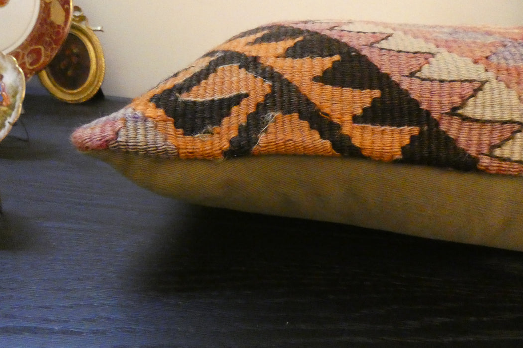 Handmade Turkish Kilim Cushion 30 x 50cm | Vintage Wool Lumbar Cushion with Insert | Organic Cotton Back | rugs direct New Zealand 