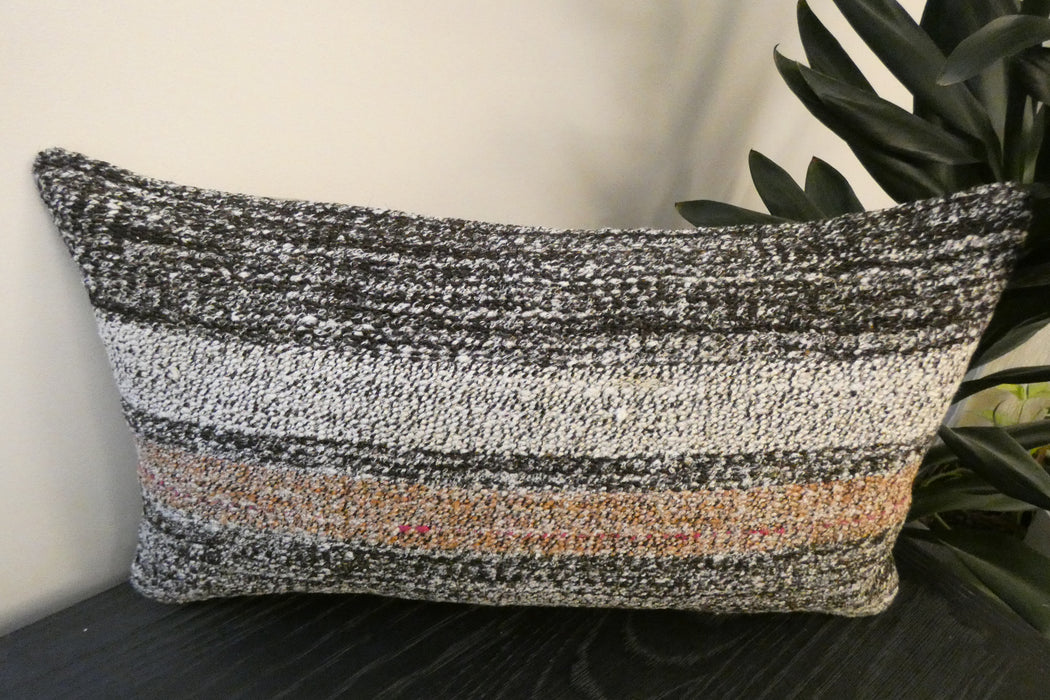 Handmade Turkish Kilim Cushion 30 x 50cm , Vintage Wool Lumbar Cushion with Insert, Organic Cotton Back - Rugs Direct New Zealand 