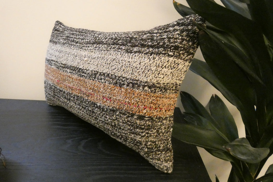 Handmade Turkish Kilim Cushion 30 x 50cm , Vintage Wool Lumbar Cushion with Insert, Organic Cotton Back - Rugs Direct New Zealand 