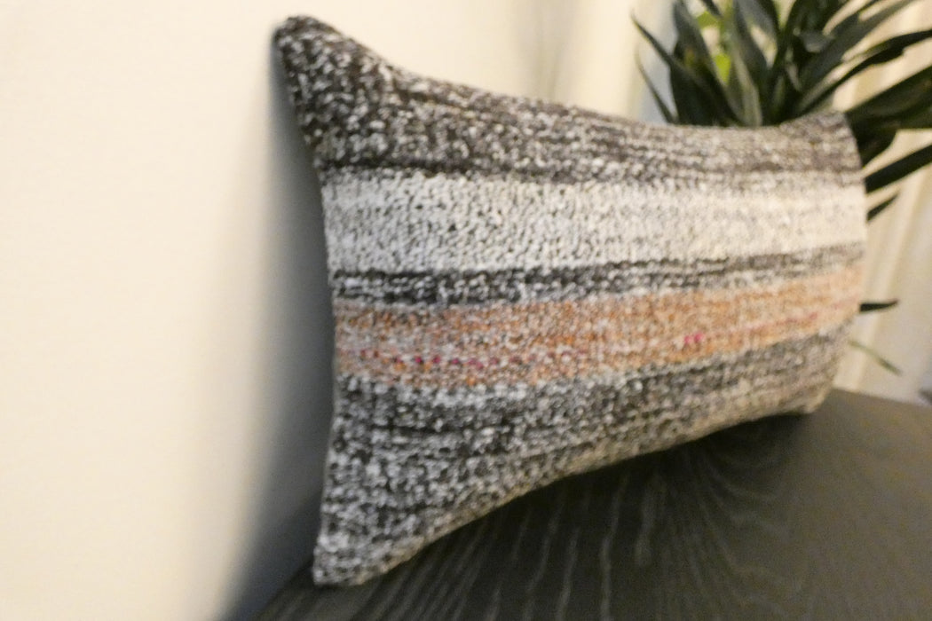 Handmade Turkish Kilim Cushion 30 x 50cm , Vintage Wool Lumbar Cushion with Insert, Organic Cotton Back - Rugs Direct New Zealand 