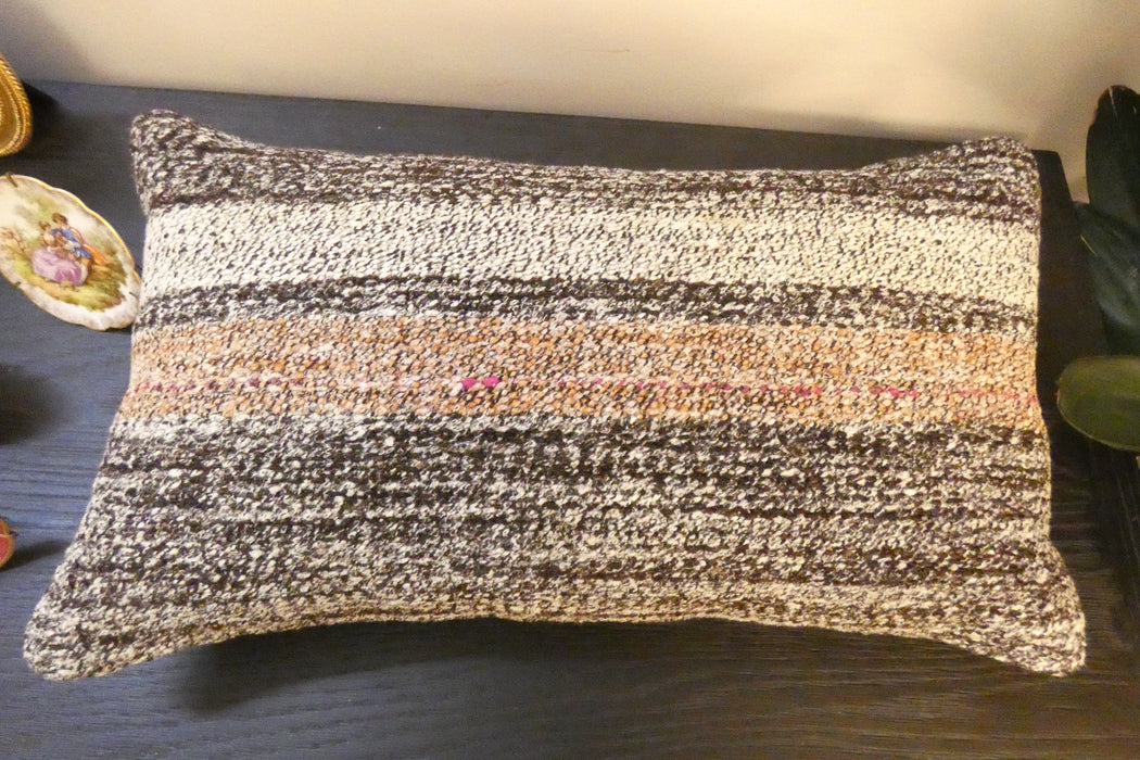 Handmade Turkish Kilim Cushion 30 x 50cm , Vintage Wool Lumbar Cushion with Insert, Organic Cotton Back - Rugs Direct New Zealand 