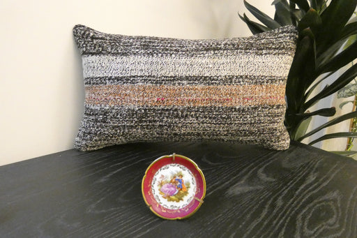 Handmade Turkish Kilim Cushion 30 x 50cm , Vintage Wool Lumbar Cushion with Insert, Organic Cotton Back - Rugs Direct New Zealand 