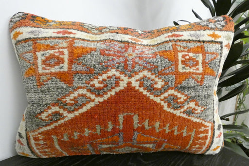 Handmade Anatolian Rug Cushion Cover with Insert 40 x 60cm | Vintage Turkish Wool Lumbar Pillow | Organic Cotton Back | Rugs Direct New Zealand 