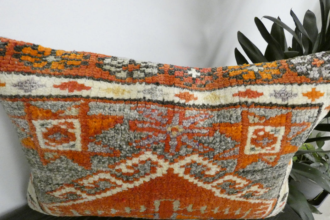 Handmade Anatolian Rug Cushion Cover with Insert 40 x 60cm | Vintage Turkish Wool Lumbar Pillow | Organic Cotton Back | Rugs Direct New Zealand 