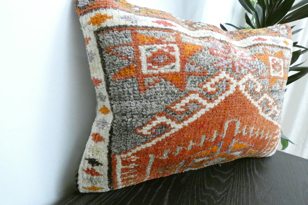 Handmade Anatolian Rug Cushion Cover with Insert 40 x 60cm | Vintage Turkish Wool Lumbar Pillow | Organic Cotton Back | Rugs Direct New Zealand 