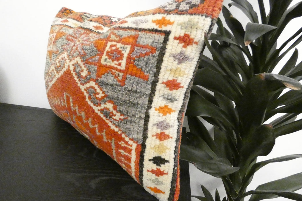 Handmade Anatolian Rug Cushion Cover with Insert 40 x 60cm | Vintage Turkish Wool Lumbar Pillow | Organic Cotton Back | Rugs Direct New Zealand 